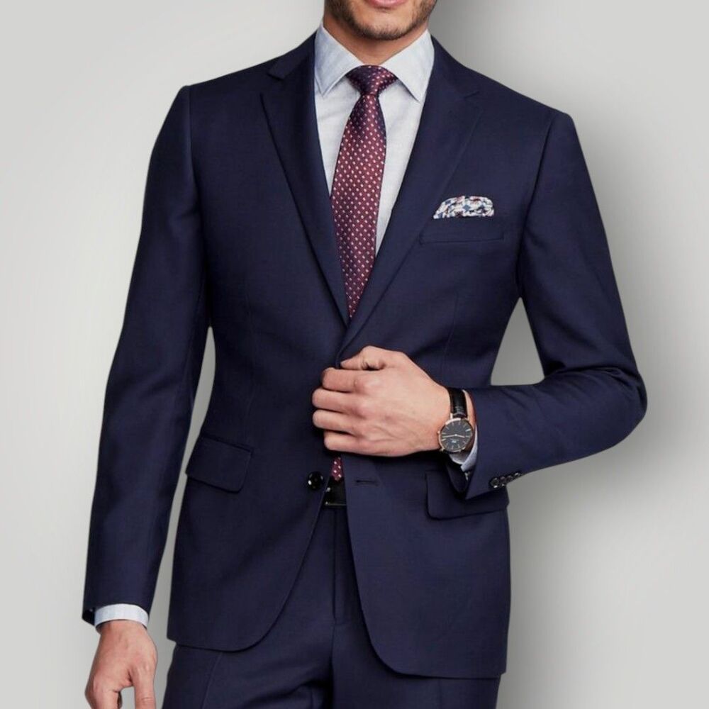 INDOCHINO Mens Blazer 42R Two Button Sport Coat Suit Jacket Wool Navy